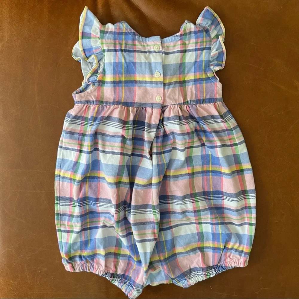 RALPH LAUREN Pink and Blue Plaid Ruffle Bubble, 18mo